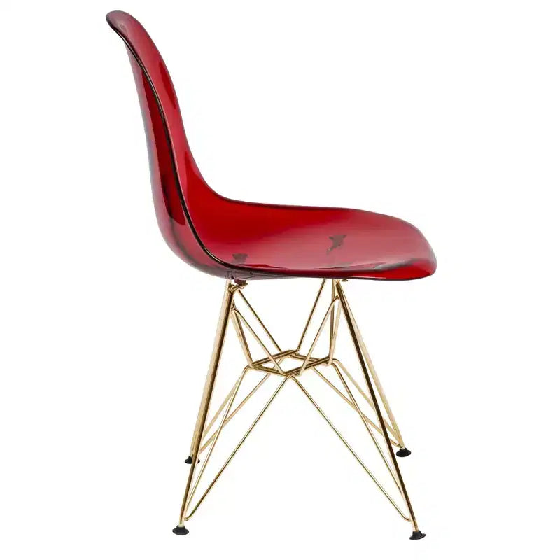 LeisureMod Cresco Sedie da pranzo moderne in acrilico (set da 4) Base cromata dorata Eiffel, eleganti sedie d'accento per sale da pranzo e cucine contemporanee