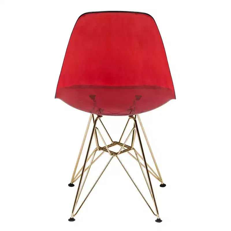 LeisureMod Cresco Sedie da pranzo moderne in acrilico (set da 4) Base cromata dorata Eiffel, eleganti sedie d'accento per sale da pranzo e cucine contemporanee