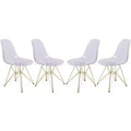 LeisureMod Cresco Modern Acrylic Dining Chairs (Set of 4)  Eiffel Gold Chrome Base, Stylish Accent Chairs for Contemporary Dining Rooms & Kitchens