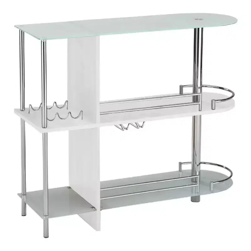 Kings Brand Furniture Tavolo da bar con portabottiglie, 3 ampi ripiani e due ripiani in vetro temperato
