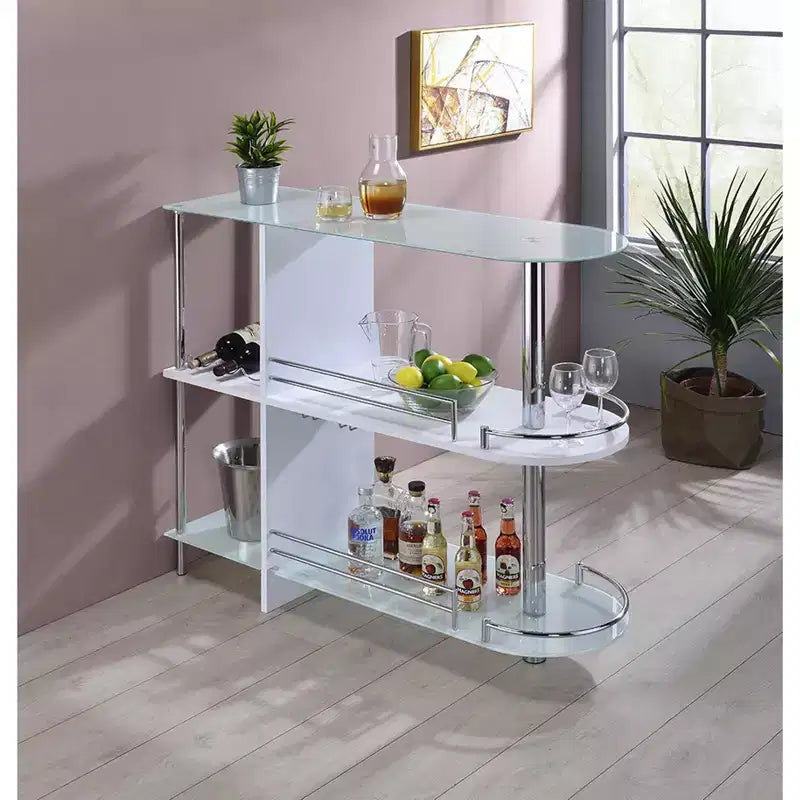 Kings Brand Furniture Tavolo da bar con portabottiglie, 3 ampi ripiani e due ripiani in vetro temperato