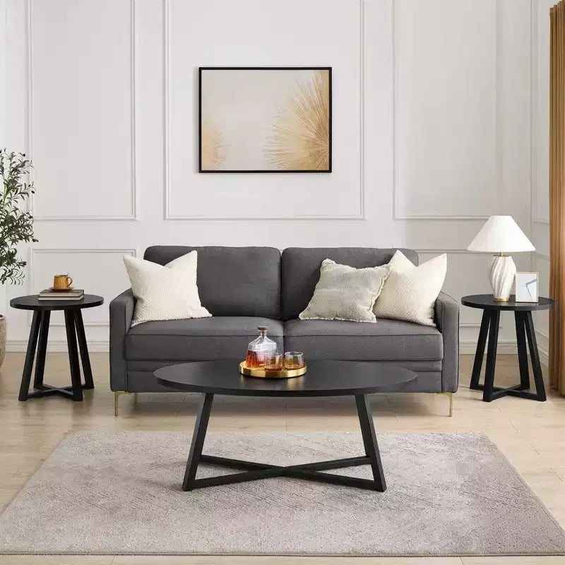 Set di tavolini da caffè ovali in legno Roundhill Furniture Modern Harmony, 3 pezzi