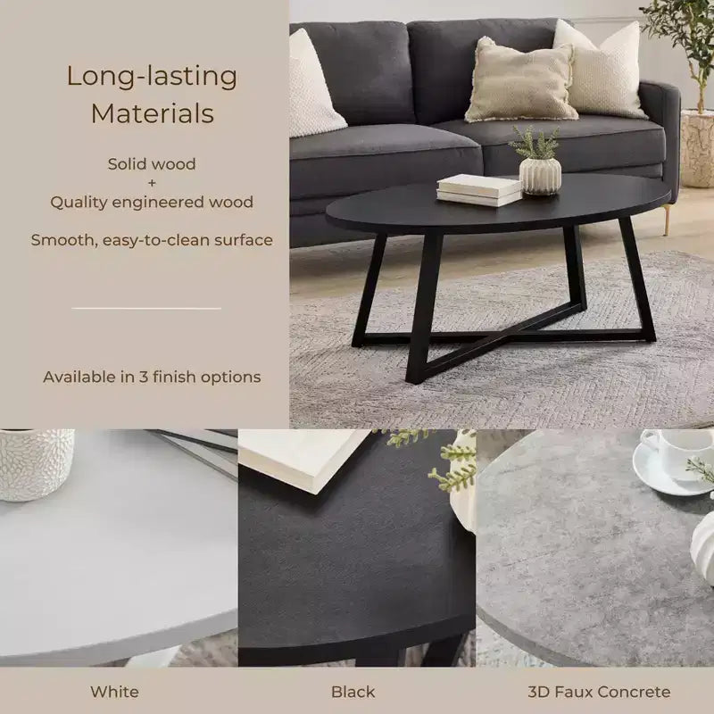 Set di tavolini da caffè ovali in legno Roundhill Furniture Modern Harmony, 3 pezzi
