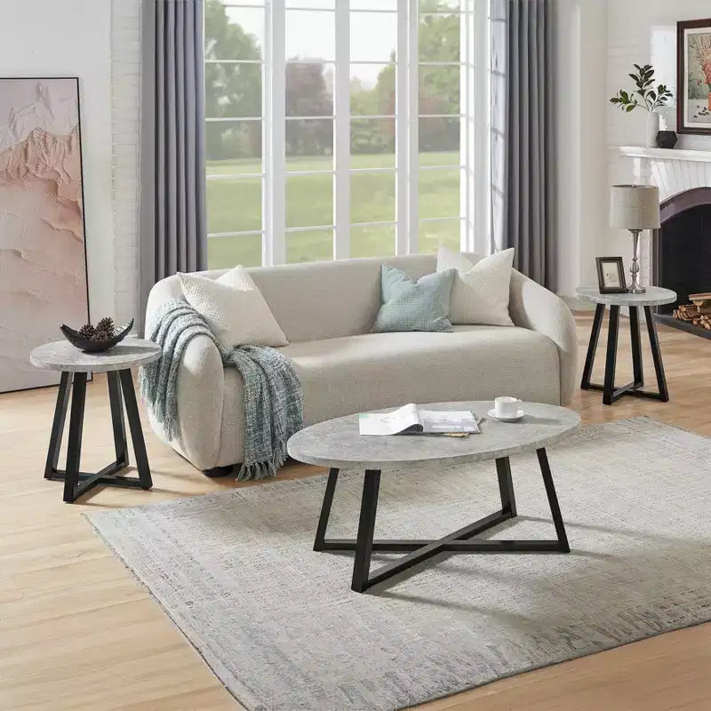 Set di tavolini da caffè ovali in legno Roundhill Furniture Modern Harmony, 3 pezzi