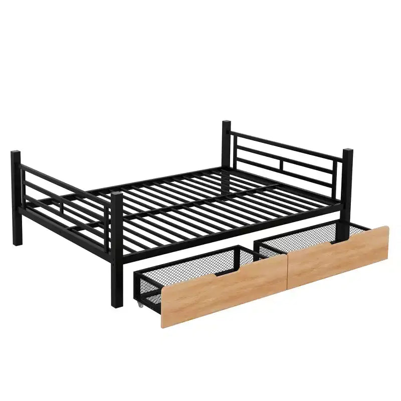 Whisen Letto a castello convertibile full size in metallo con 2 cassetti e scaletta - Nero