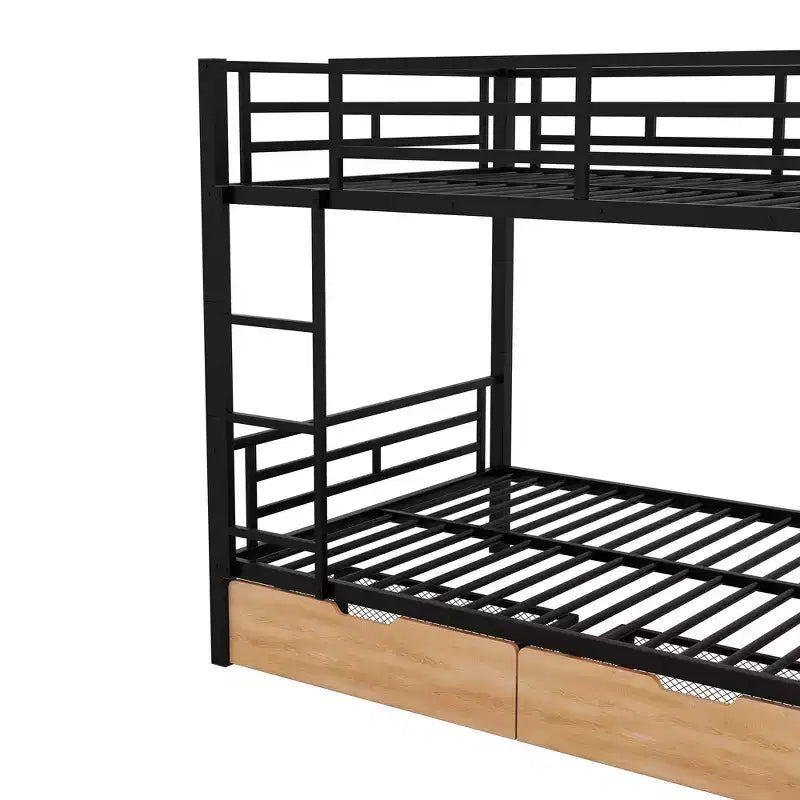 Whisen Letto a castello convertibile full size in metallo con 2 cassetti e scaletta - Nero