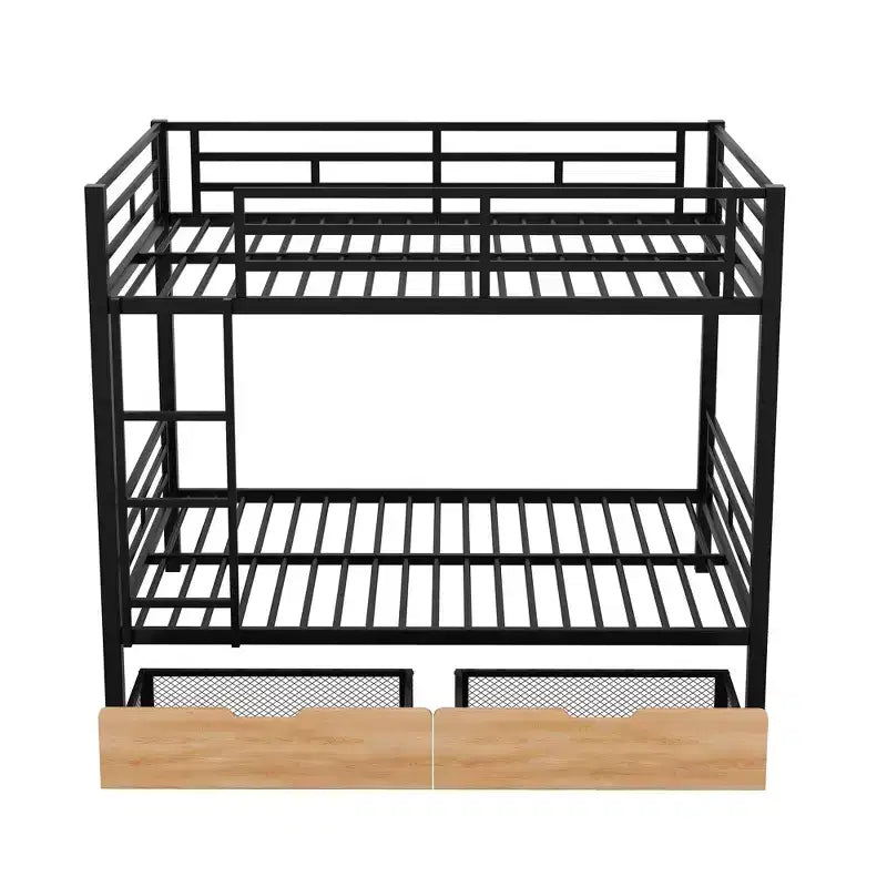 Whisen Letto a castello convertibile full size in metallo con 2 cassetti e scaletta - Nero