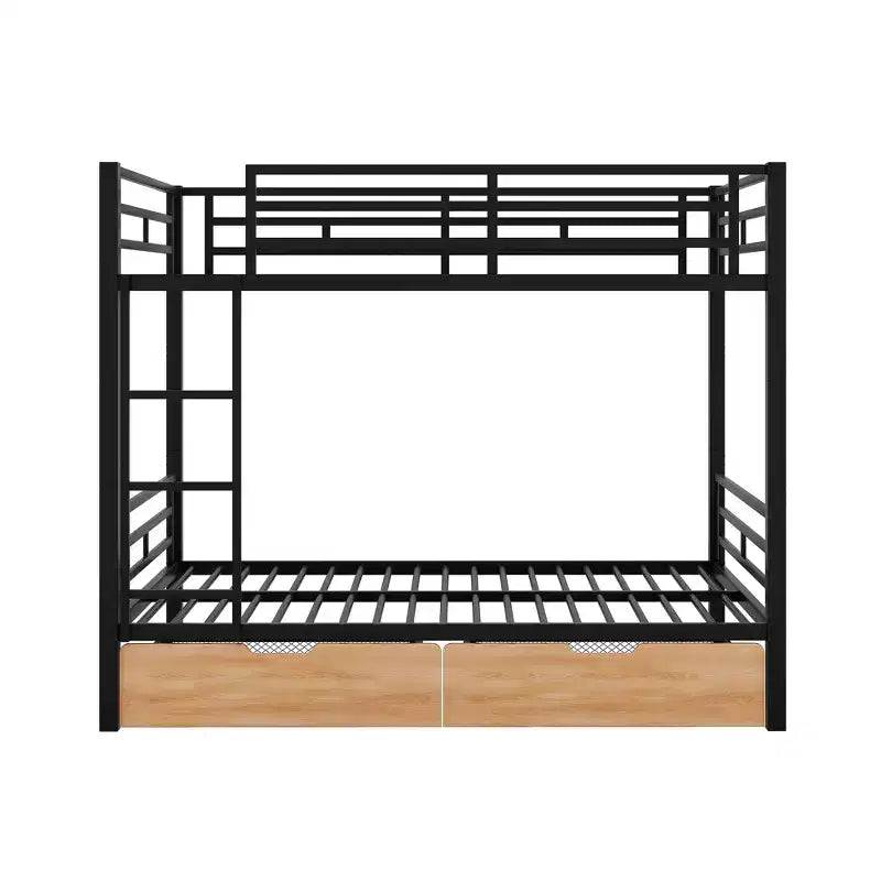 Whisen Letto a castello convertibile full size in metallo con 2 cassetti e scaletta - Nero