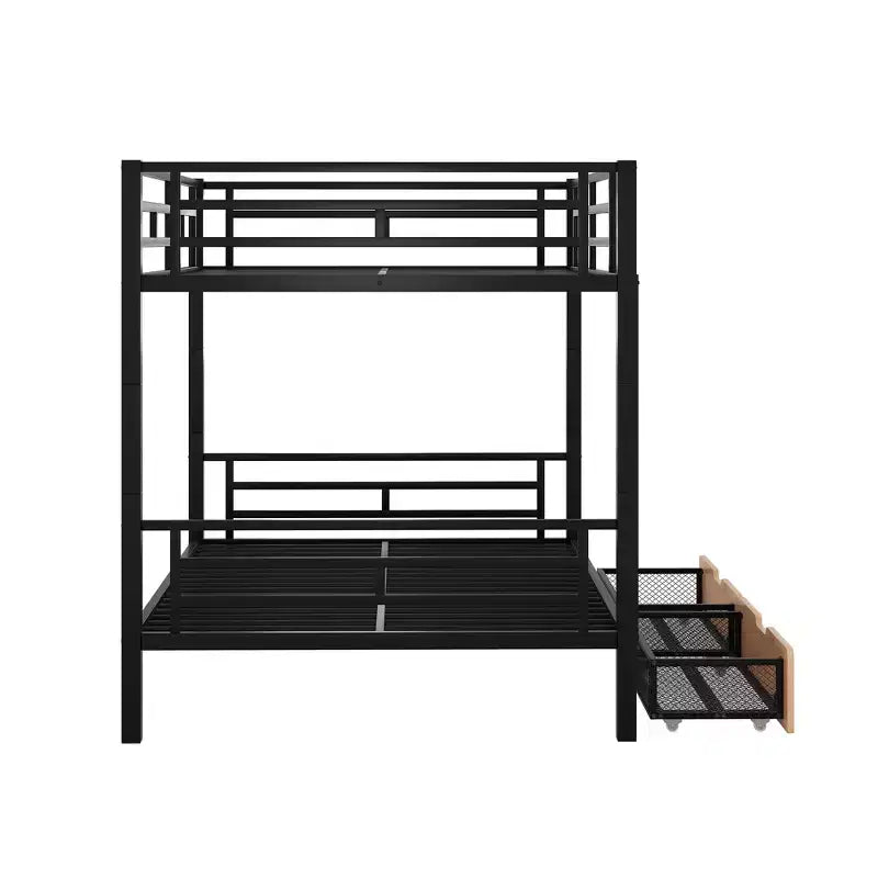 Whisen Letto a castello convertibile full size in metallo con 2 cassetti e scaletta - Nero
