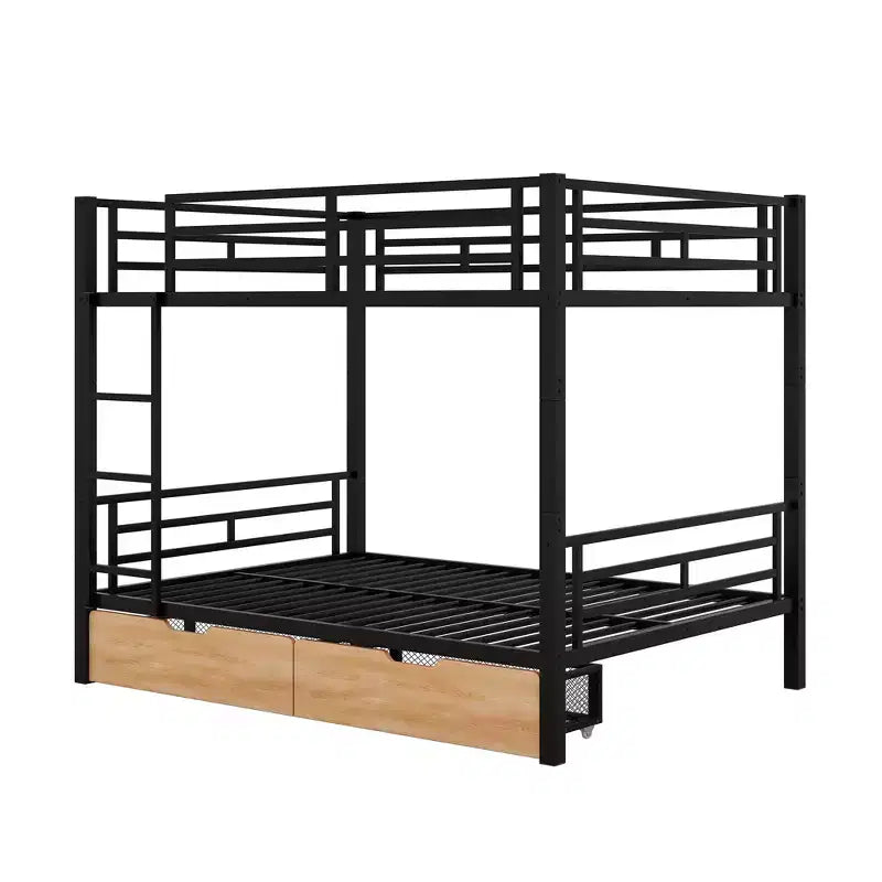 Whisen Letto a castello convertibile full size in metallo con 2 cassetti e scaletta - Nero