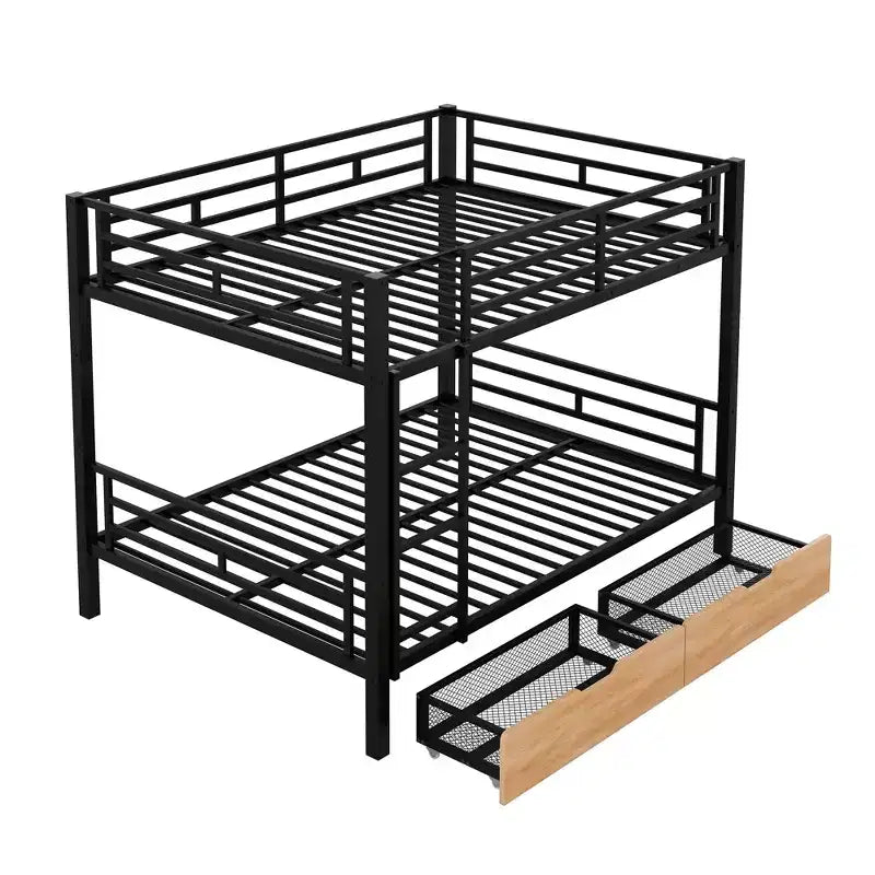 Whisen Letto a castello convertibile full size in metallo con 2 cassetti e scaletta - Nero
