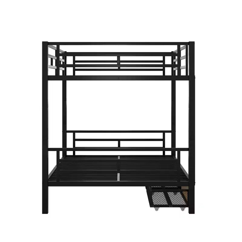 Whisen Letto a castello convertibile full size in metallo con 2 cassetti e scaletta - Nero