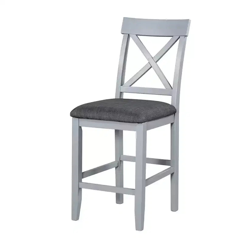 Set da pranzo da 5 pezzi in stile rustico con tavolo ad altezza bancone e 4 sedie da pranzo imbottite e ripiani portaoggetti a 3 livelli, Grigio/Naturale+Bianco-ModernLuxe