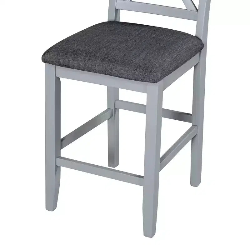 Set da pranzo da 5 pezzi in stile rustico con tavolo ad altezza bancone e 4 sedie da pranzo imbottite e ripiani portaoggetti a 3 livelli, Grigio/Naturale+Bianco-ModernLuxe