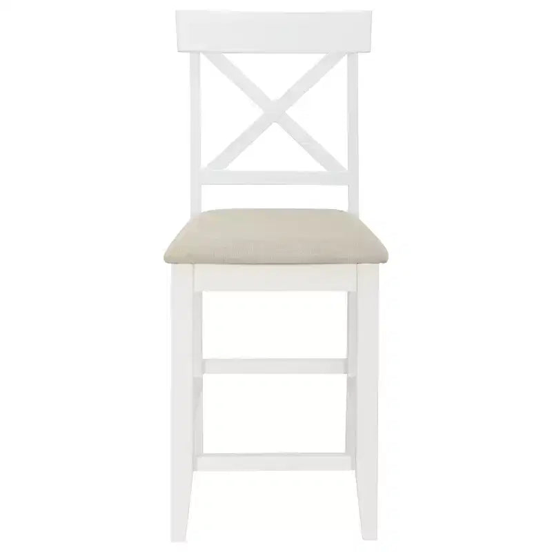 Set da pranzo da 5 pezzi in stile rustico con tavolo ad altezza bancone e 4 sedie da pranzo imbottite e ripiani portaoggetti a 3 livelli, Grigio/Naturale+Bianco-ModernLuxe