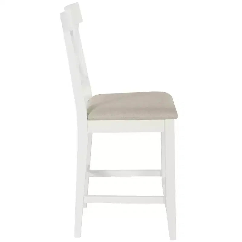 Set da pranzo da 5 pezzi in stile rustico con tavolo ad altezza bancone e 4 sedie da pranzo imbottite e ripiani portaoggetti a 3 livelli, Grigio/Naturale+Bianco-ModernLuxe