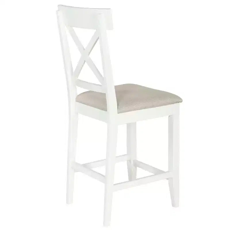 Set da pranzo da 5 pezzi in stile rustico con tavolo ad altezza bancone e 4 sedie da pranzo imbottite e ripiani portaoggetti a 3 livelli, Grigio/Naturale+Bianco-ModernLuxe