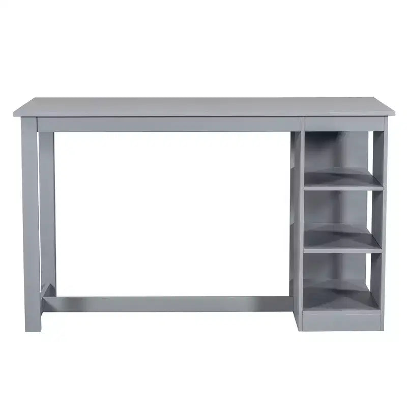 Set da pranzo da 5 pezzi in stile rustico con tavolo ad altezza bancone e 4 sedie da pranzo imbottite e ripiani portaoggetti a 3 livelli, Grigio/Naturale+Bianco-ModernLuxe