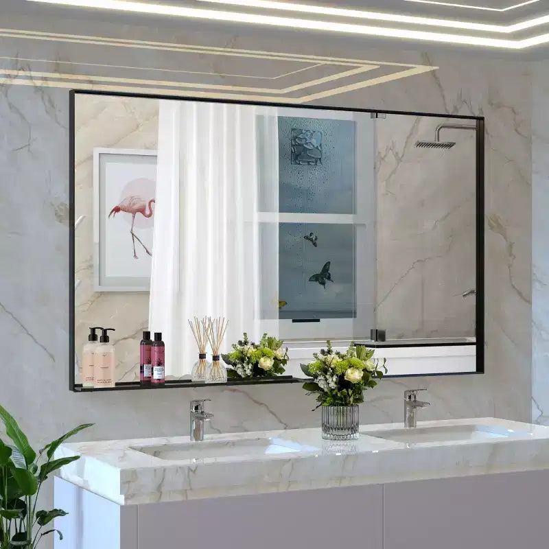 Specchio Moderno con Cornice Nera per Bagno: Grande, in Alluminio, da Parete, Verticale/Orizzontale