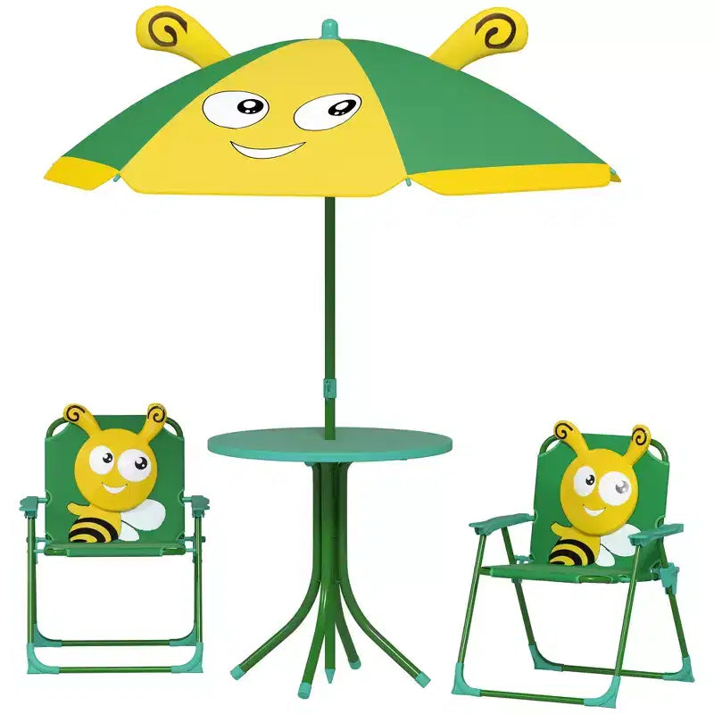 Qaba Tavolo da Picnic e Sedie per Bambini, Set da Esterno con 2 Sedie Pieghevoli, Ombrellone Rimovibile, per Giardino e Cortile