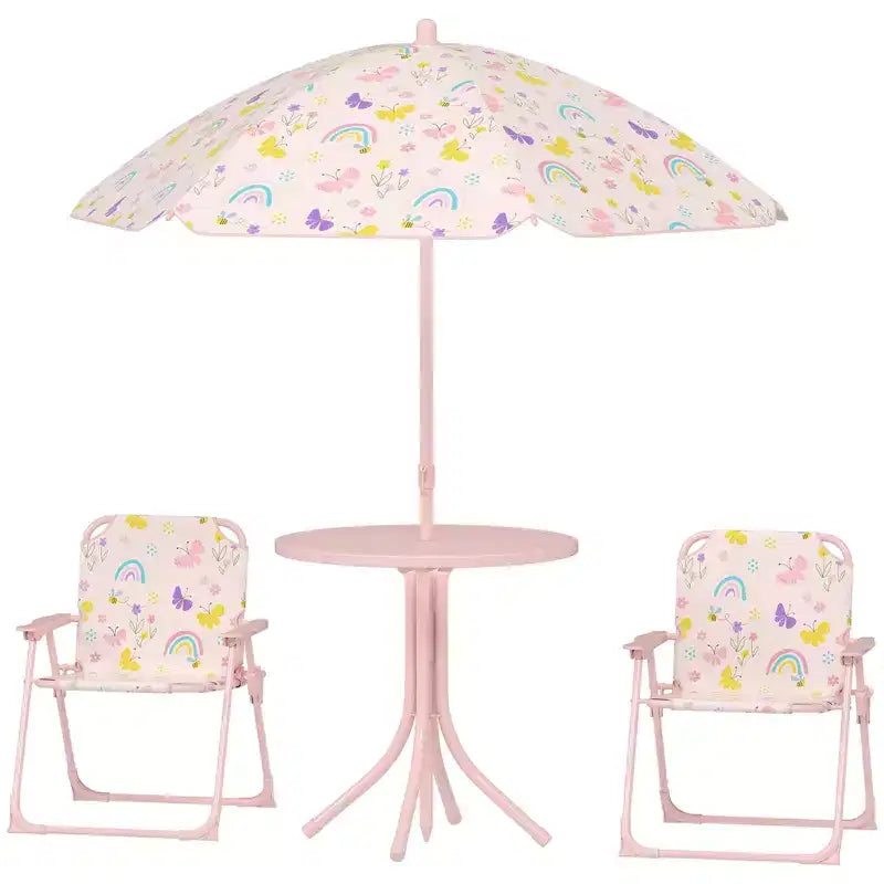 Qaba Tavolo da Picnic e Sedie per Bambini, Set da Esterno con 2 Sedie Pieghevoli, Ombrellone Rimovibile, per Giardino e Cortile