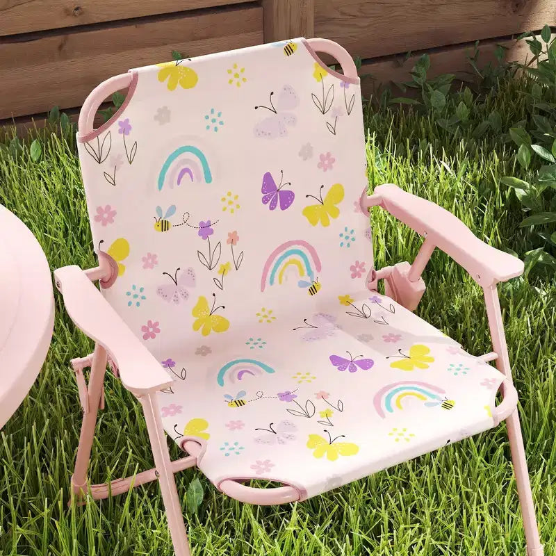 Qaba Tavolo da Picnic e Sedie per Bambini, Set da Esterno con 2 Sedie Pieghevoli, Ombrellone Rimovibile, per Giardino e Cortile