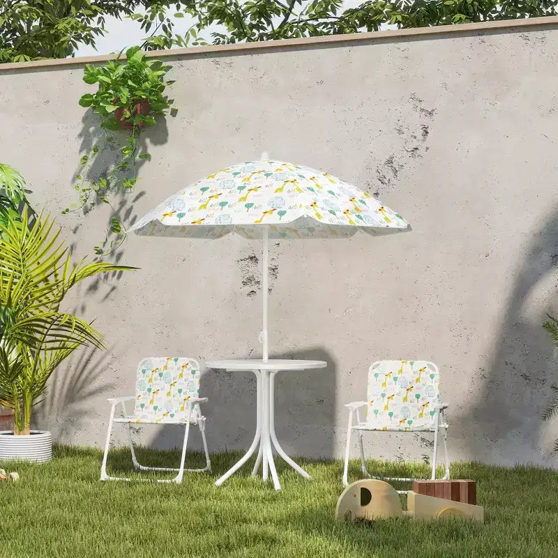 Qaba Tavolo da Picnic e Sedie per Bambini, Set da Esterno con 2 Sedie Pieghevoli, Ombrellone Rimovibile, per Giardino e Cortile