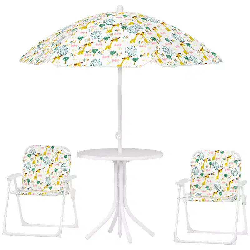 Qaba Tavolo da Picnic e Sedie per Bambini, Set da Esterno con 2 Sedie Pieghevoli, Ombrellone Rimovibile, per Giardino e Cortile