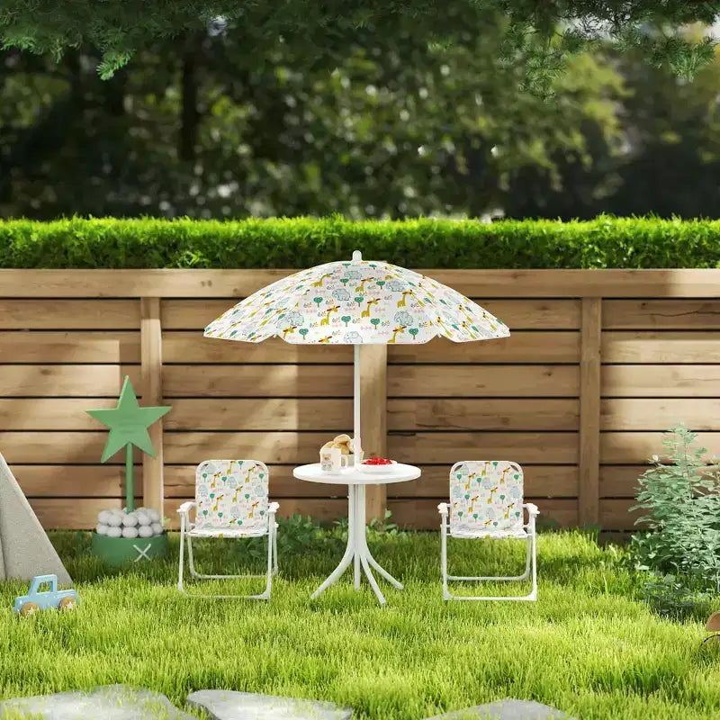 Qaba Tavolo da Picnic e Sedie per Bambini, Set da Esterno con 2 Sedie Pieghevoli, Ombrellone Rimovibile, per Giardino e Cortile