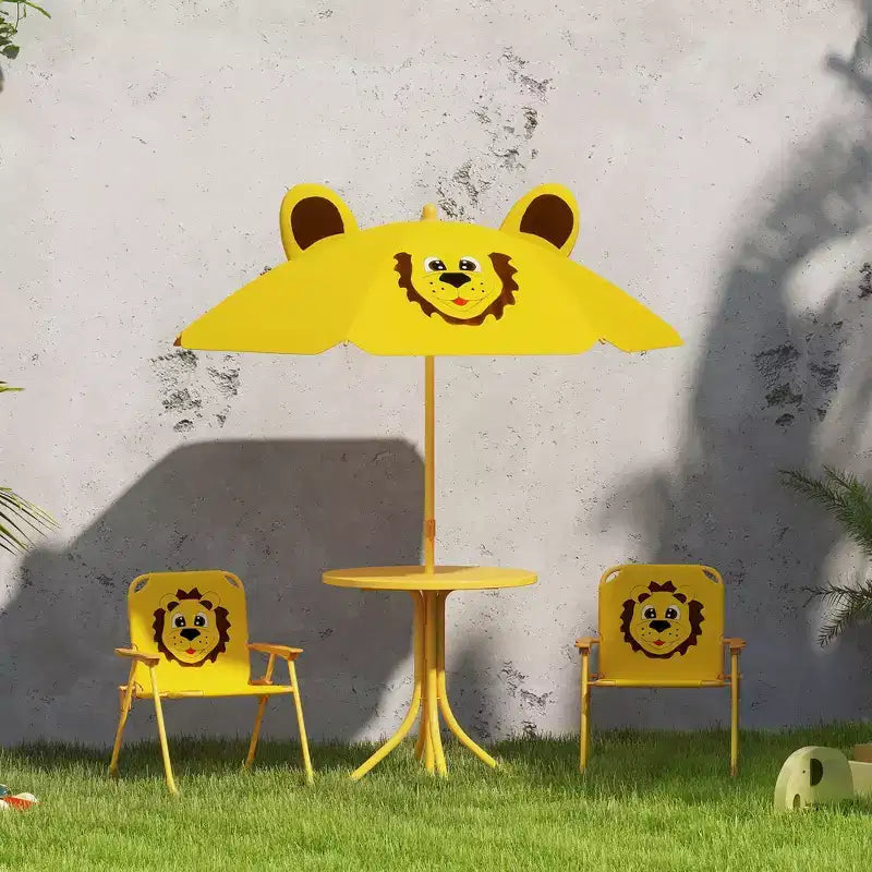 Qaba Tavolo da Picnic e Sedie per Bambini, Set da Esterno con 2 Sedie Pieghevoli, Ombrellone Rimovibile, per Giardino e Cortile