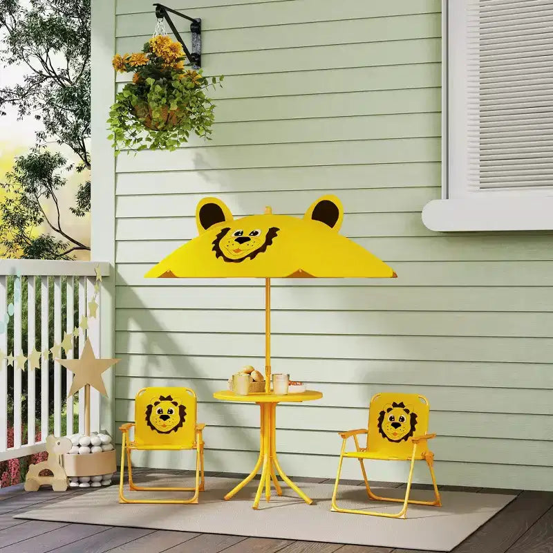 Qaba Tavolo da Picnic e Sedie per Bambini, Set da Esterno con 2 Sedie Pieghevoli, Ombrellone Rimovibile, per Giardino e Cortile