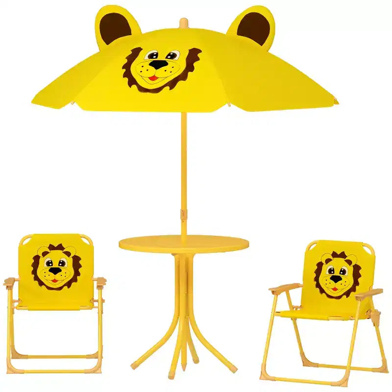 Qaba Tavolo da Picnic e Sedie per Bambini, Set da Esterno con 2 Sedie Pieghevoli, Ombrellone Rimovibile, per Giardino e Cortile