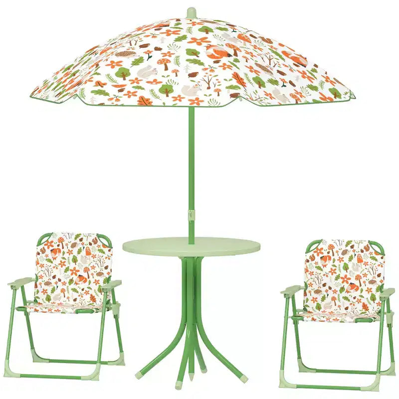 Qaba Tavolo da Picnic e Sedie per Bambini, Set da Esterno con 2 Sedie Pieghevoli, Ombrellone Rimovibile, per Giardino e Cortile