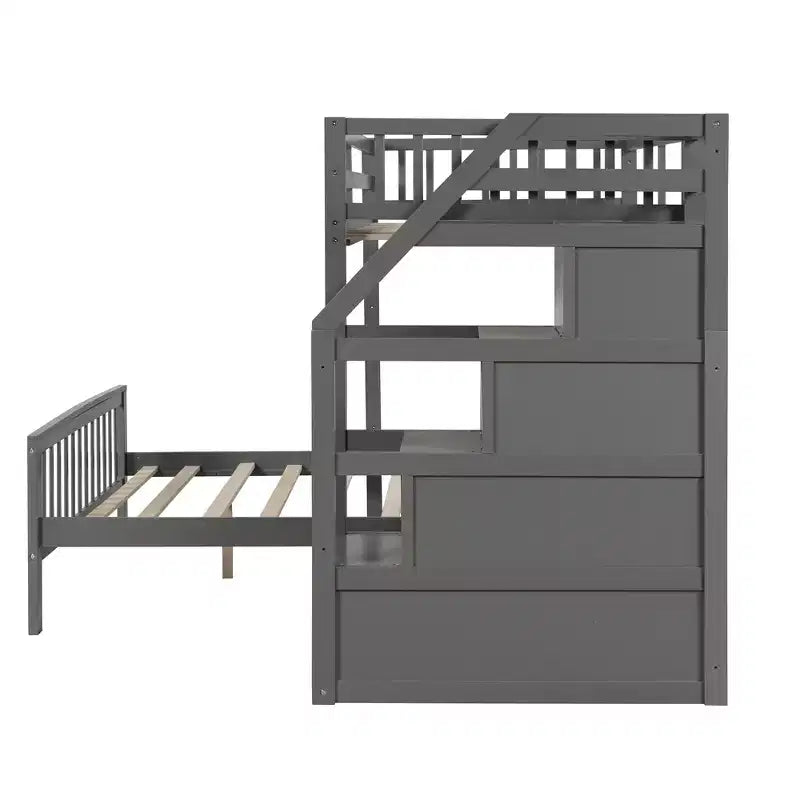 Whisen 97,2L 78,4W Moderno Letto a Soppalco in Legno Matrimoniale a Castello con Contenitore a Scala