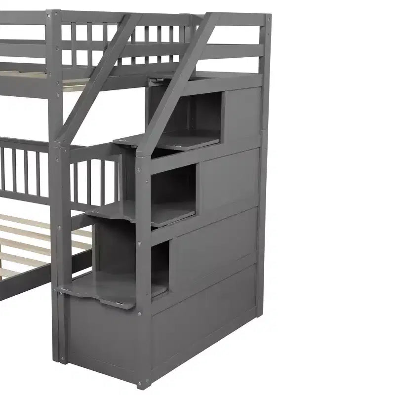 Whisen 97,2L 78,4W Moderno Letto a Soppalco in Legno Matrimoniale a Castello con Contenitore a Scala