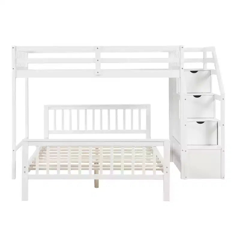 Whisen 97,2L 78,4W Moderno Letto a Soppalco in Legno Matrimoniale a Castello con Contenitore a Scala