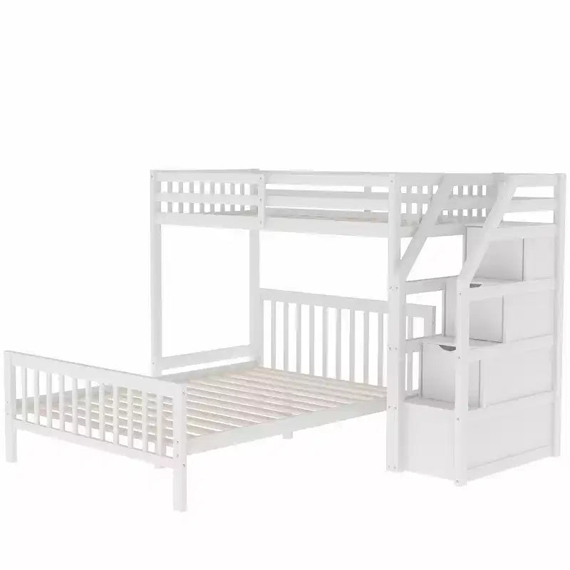 Whisen 97,2L 78,4W Moderno Letto a Soppalco in Legno Matrimoniale a Castello con Contenitore a Scala