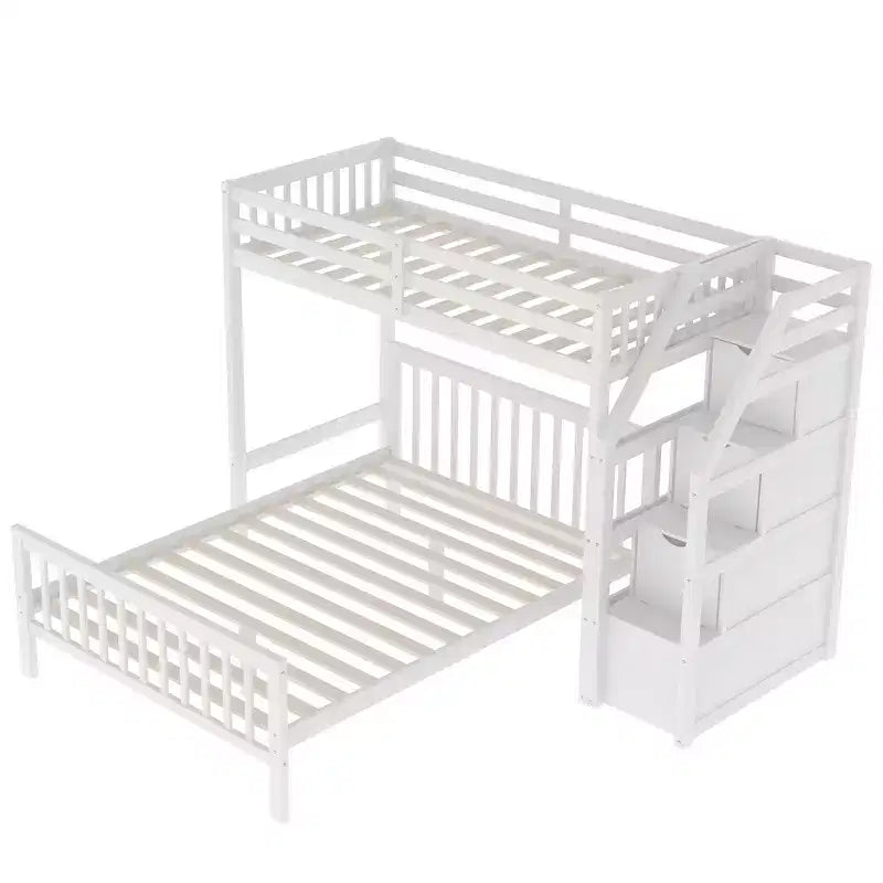 Whisen 97,2L 78,4W Moderno Letto a Soppalco in Legno Matrimoniale a Castello con Contenitore a Scala