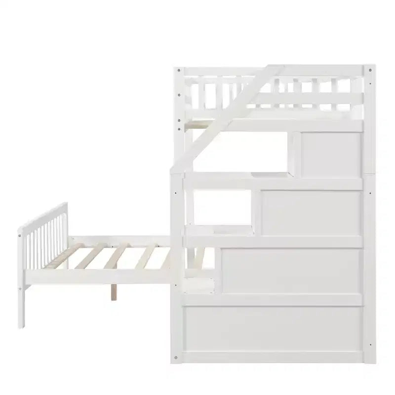 Whisen 97,2L 78,4W Moderno Letto a Soppalco in Legno Matrimoniale a Castello con Contenitore a Scala