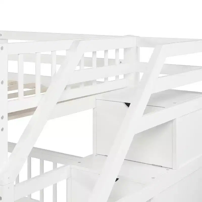 Whisen 97,2L 78,4W Moderno Letto a Soppalco in Legno Matrimoniale a Castello con Contenitore a Scala