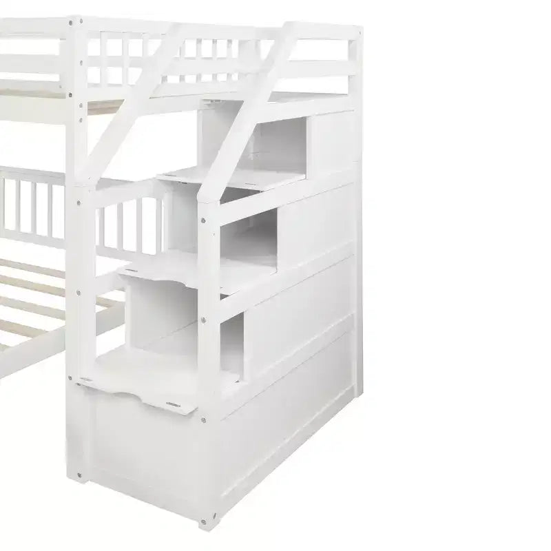 Whisen 97,2L 78,4W Moderno Letto a Soppalco in Legno Matrimoniale a Castello con Contenitore a Scala