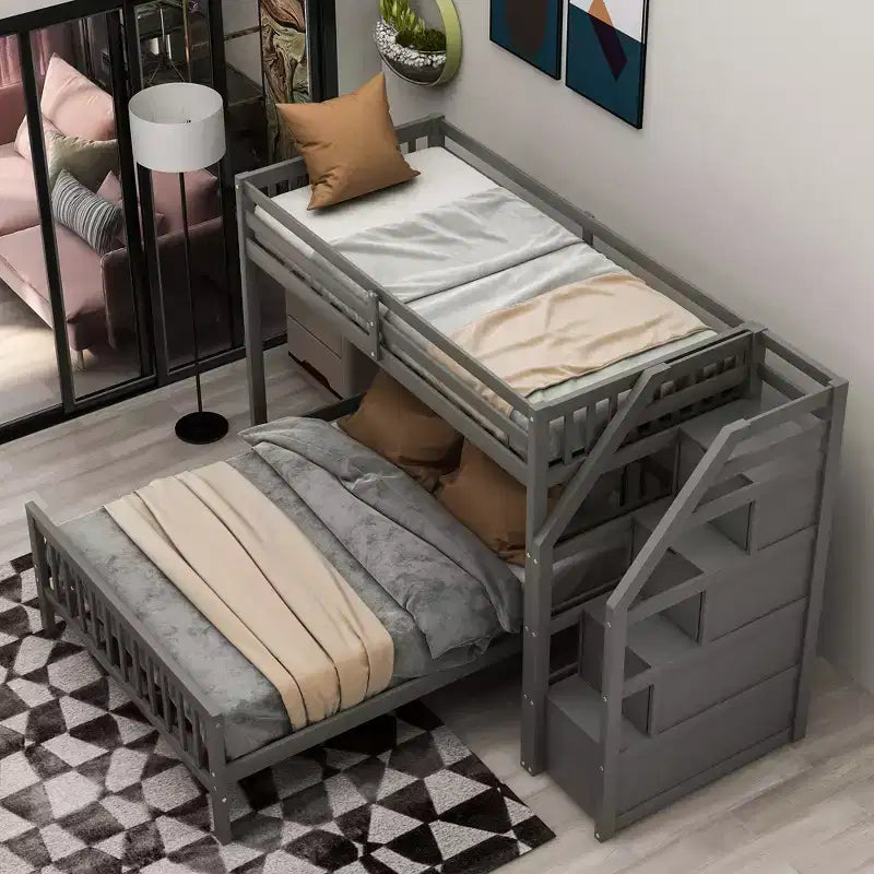 Whisen 97,2L 78,4W Moderno Letto a Soppalco in Legno Matrimoniale a Castello con Contenitore a Scala