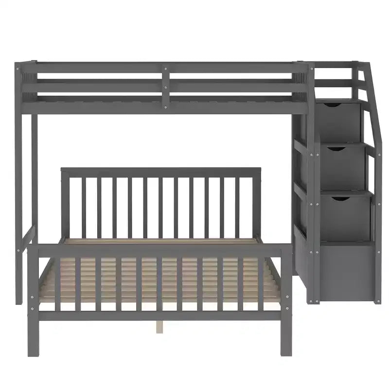 Whisen 97,2L 78,4W Moderno Letto a Soppalco in Legno Matrimoniale a Castello con Contenitore a Scala