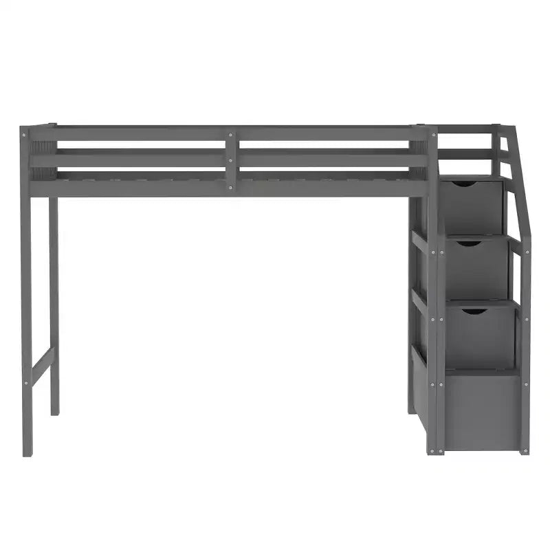 Whisen 97,2L 78,4W Moderno Letto a Soppalco in Legno Matrimoniale a Castello con Contenitore a Scala