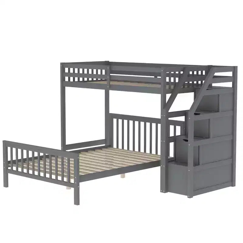 Whisen 97,2L 78,4W Moderno Letto a Soppalco in Legno Matrimoniale a Castello con Contenitore a Scala