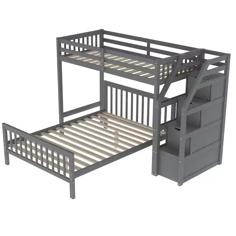 Whisen 97,2L 78,4W Moderno Letto a Soppalco in Legno Matrimoniale a Castello con Contenitore a Scala