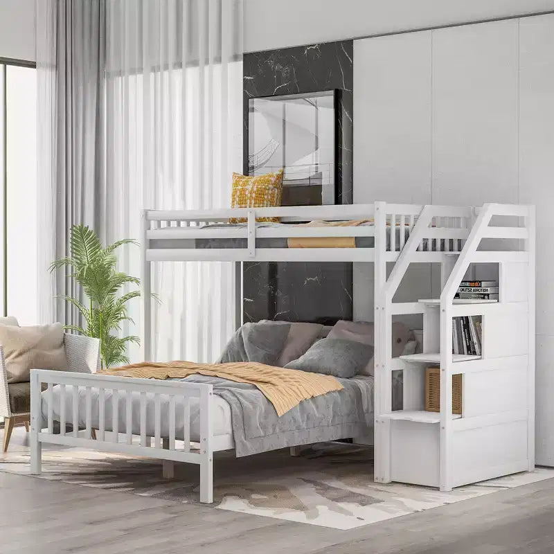 Whisen 97,2L 78,4W Moderno Letto a Soppalco in Legno Matrimoniale a Castello con Contenitore a Scala