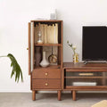GDFStudio Denise 37.4H Glass Door Pine Storage Cabinet with Shelve and Two Drawers