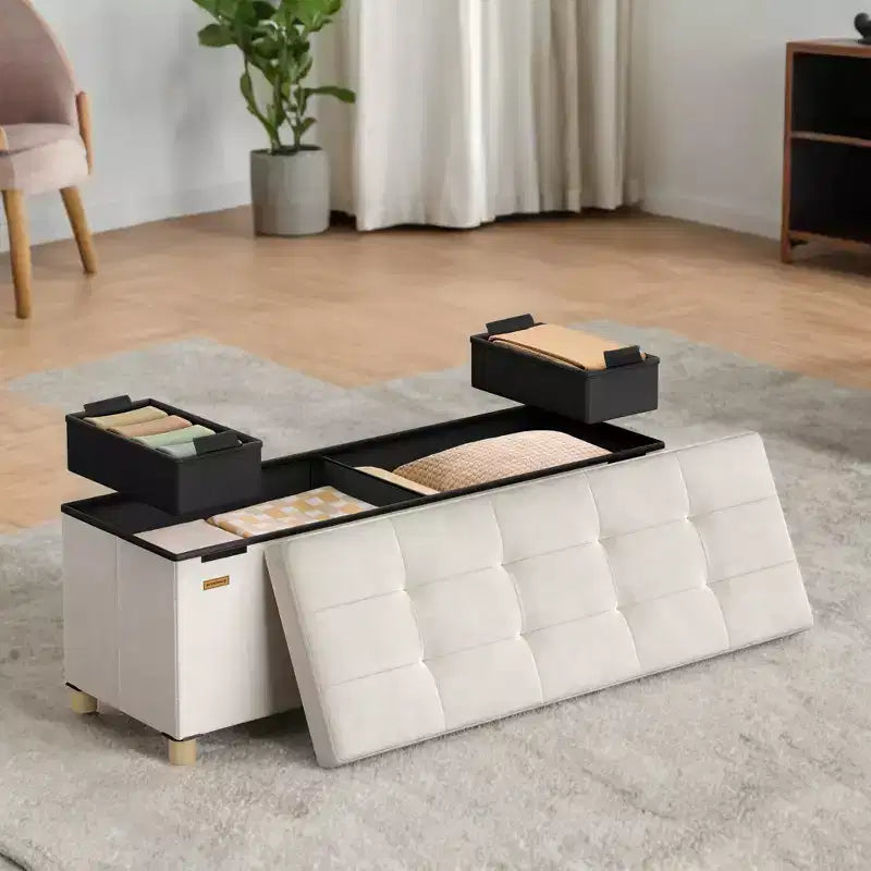 Panca contenitore pouf, Cassapanca con coperchio, 38 x 110 x 40 cm, Poggiapiedi, 112 litri, per camera da letto, soggiorno