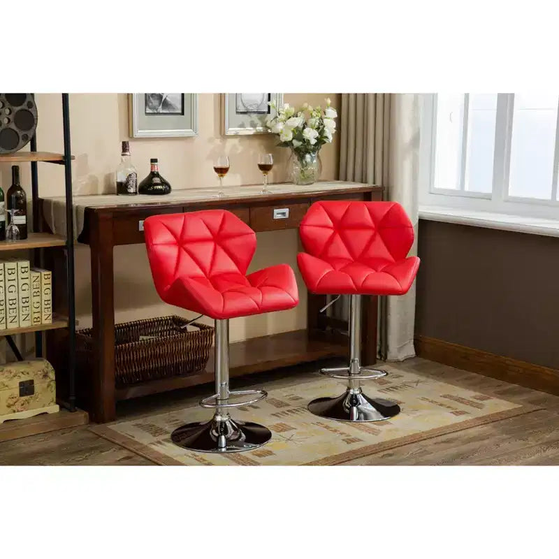 Sgabelli da Bar Idraulici Rotondi Contemporanei Glasgow di Roundhill Furniture, con Altezza Regolabile e Bottoni, Rossi, Set da 2